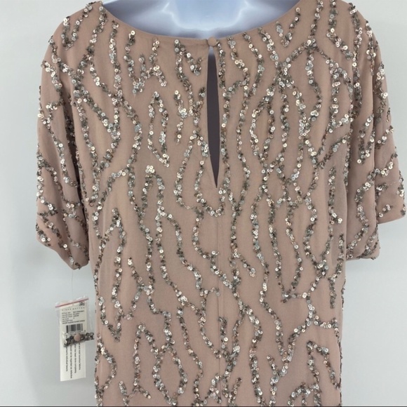 Aidan Mattox Blush Pink Sequin Short Sleeve Dress US 2 New with Tags - Picture 8 of 14